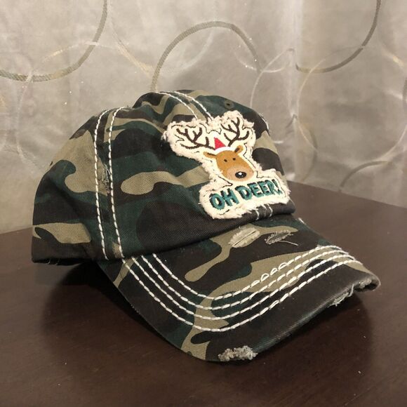 Oh Deer Camo Hat Cap KBETHOS Vintage Distressed Adjustable Hook & Loop Strapback - Picture 2 of 9
